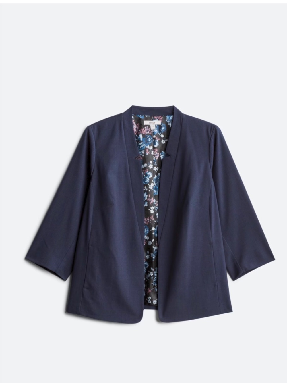 NWT Kensie Navy Blue Open Front Blazer 1X | Floral Lined Career Jacket
